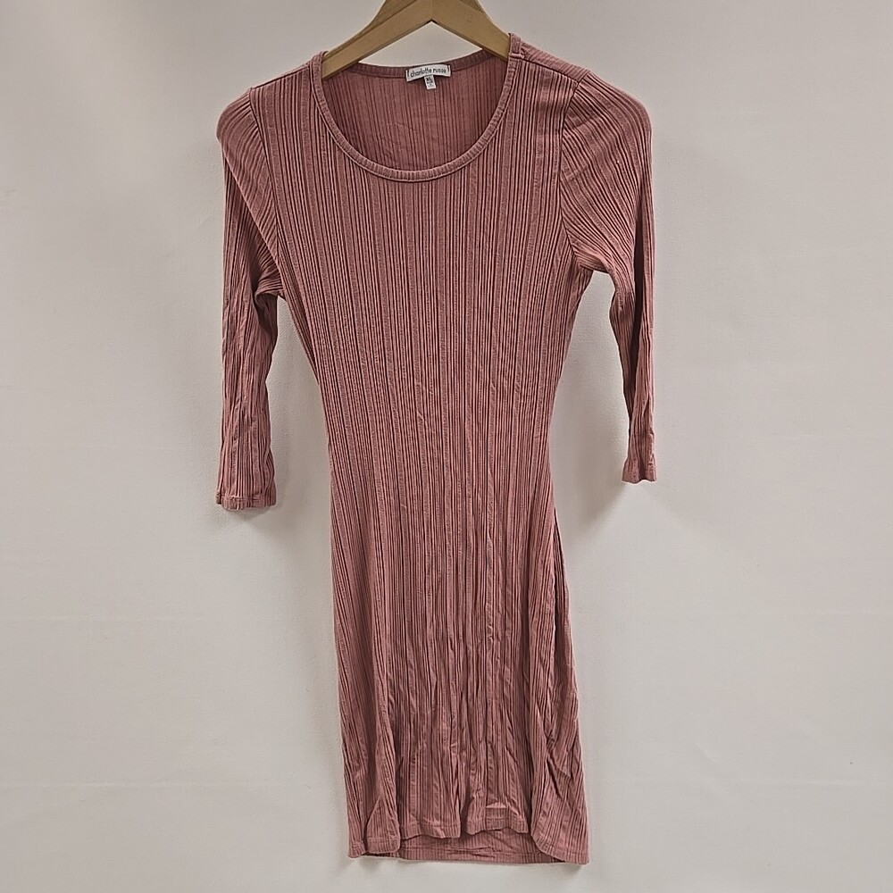 Charlotte Russe Dress Womens XL 3/4 Sleeve Pink Stretch Open Back